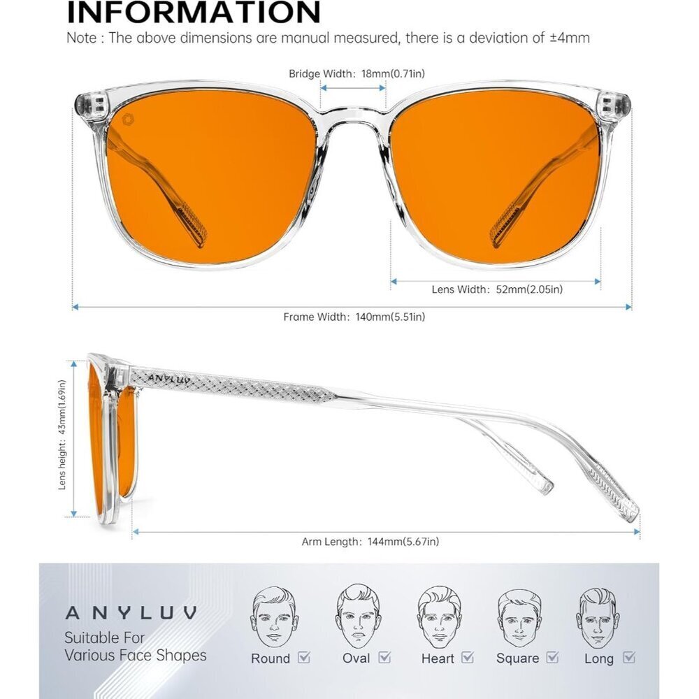 Unisex Transparent Eyewear Look Clear Frame Orange Lens Anti Eyestrain Glasses - Picture 4 of 6